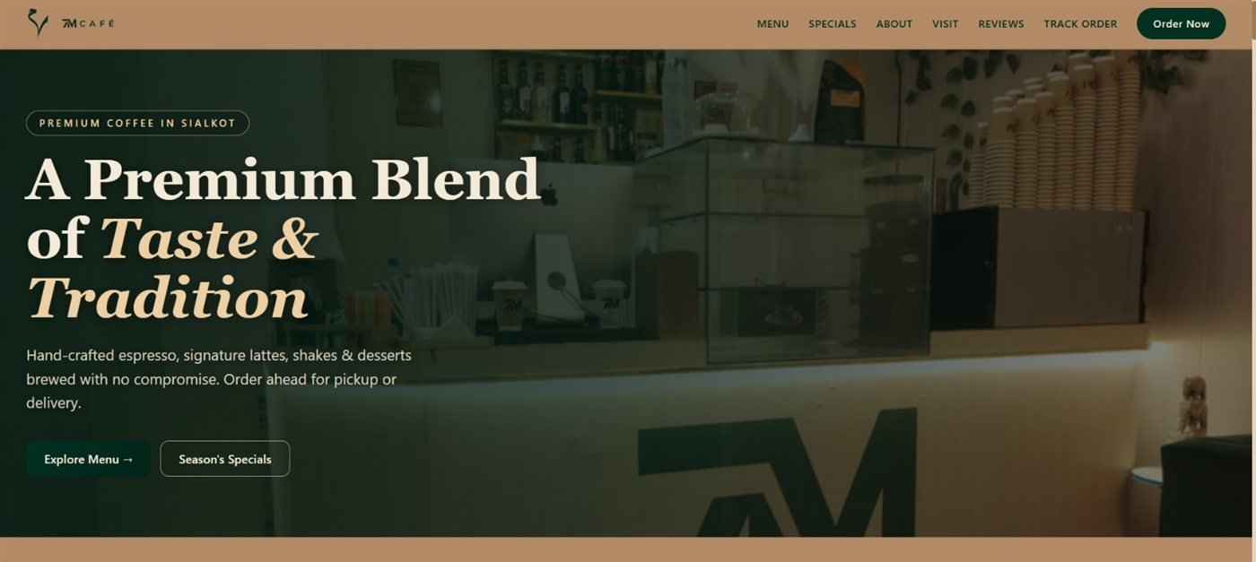 7M Café website - premium coffee brand in Sialkot, built by XNC